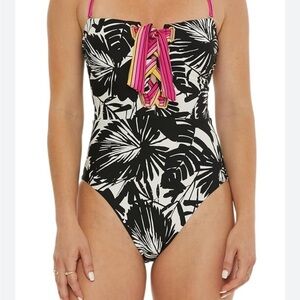 Trina Turk Black and Pink Tropical Kids One Piece